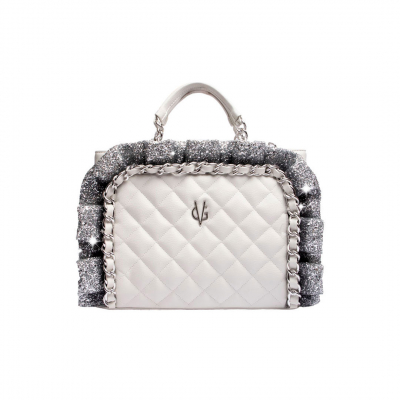 VG white quilted handbag glitter rouches