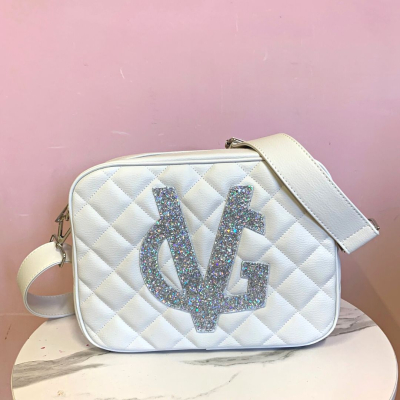 CAMPIONARIO - VG borsa a saponetta grande bianca e glitter bianco multicolor