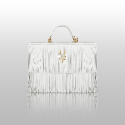 VG 10 Borsa bianco camelia con frange