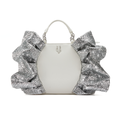VG Borsa a caramella grande bianca & glitter argento