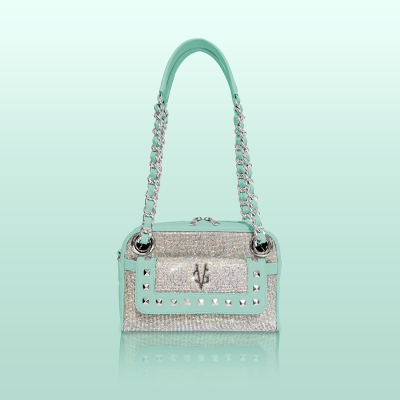 VG VALENTINE BONHEUR PICCOLA - Borsa a spalla verde acqua & cristalli boreali