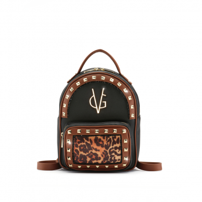 VG JUNGLE HEART - small backpack animal leopard print & studs