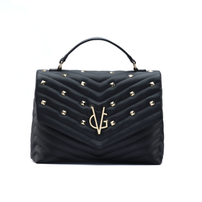 VG-V bag- borsa grande nera trapunta a V & borchie gold