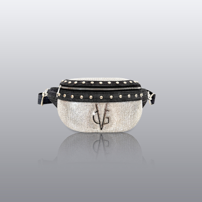 VG Crystal Rock - Marsupio denim black borchie & cristalli