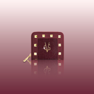 Wonderful Christmas -  Portafoglio quadrato bordeaux, borchie & cristalli