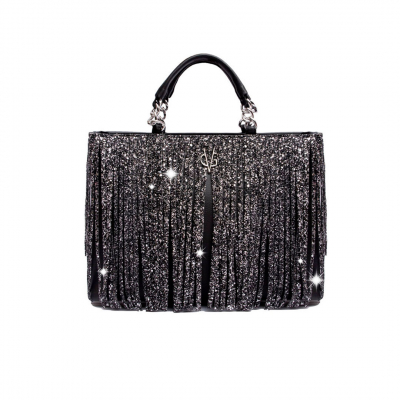 VG10 Borsa nera frange glitter sale e pepe